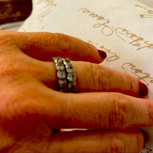 PANDORA size 4.5 set 2 of stacking rings Asher cut clear crystals set in silver